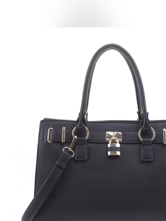 Jessie & James Handbags - Structured Black Tote with Gold Padlock Accent